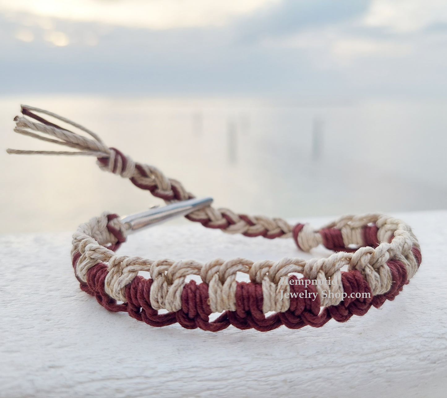 Brown and Natural Interlocked Adjustable Hemp Bracelet