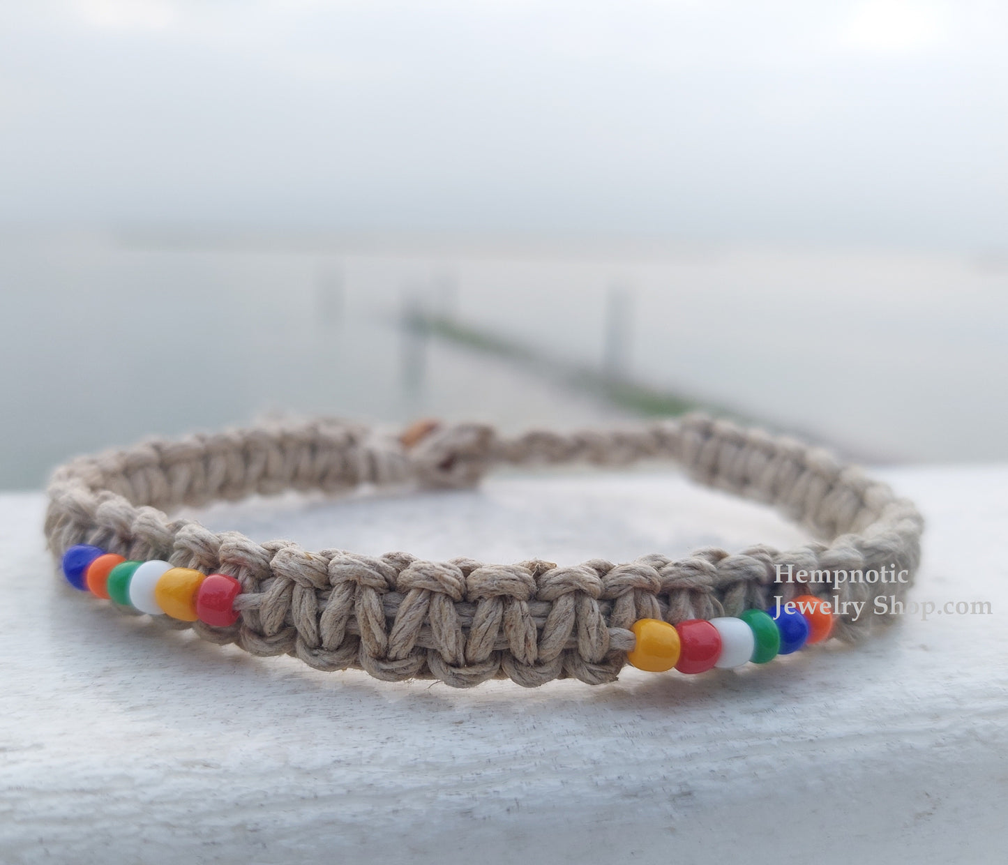 Multi Color glass beaded Hempnotic Hemp Anklet