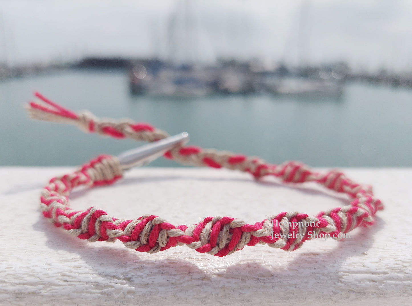 Twisted Spiral Hempnotic Red and Natural Hemp Adjustable Anklet or Bracelet
