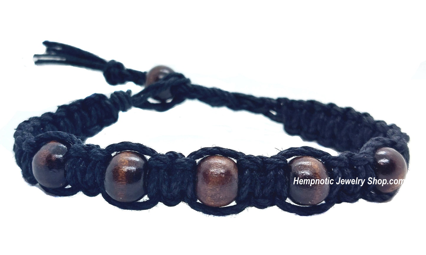 Black Wood Beaded Hempnotic Men's or Women's Hemp Bracelet