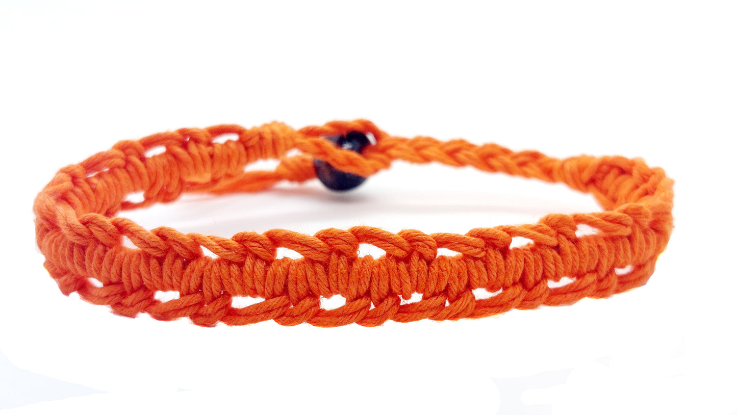 Orange Not Knotted Eco Friendly Surfer Hawaiian Wide Hemp Bracelet