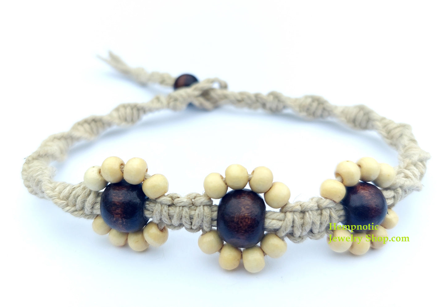 Hawaiian Inspired Beaded Flower Handmade with Natural Hemp Anklet