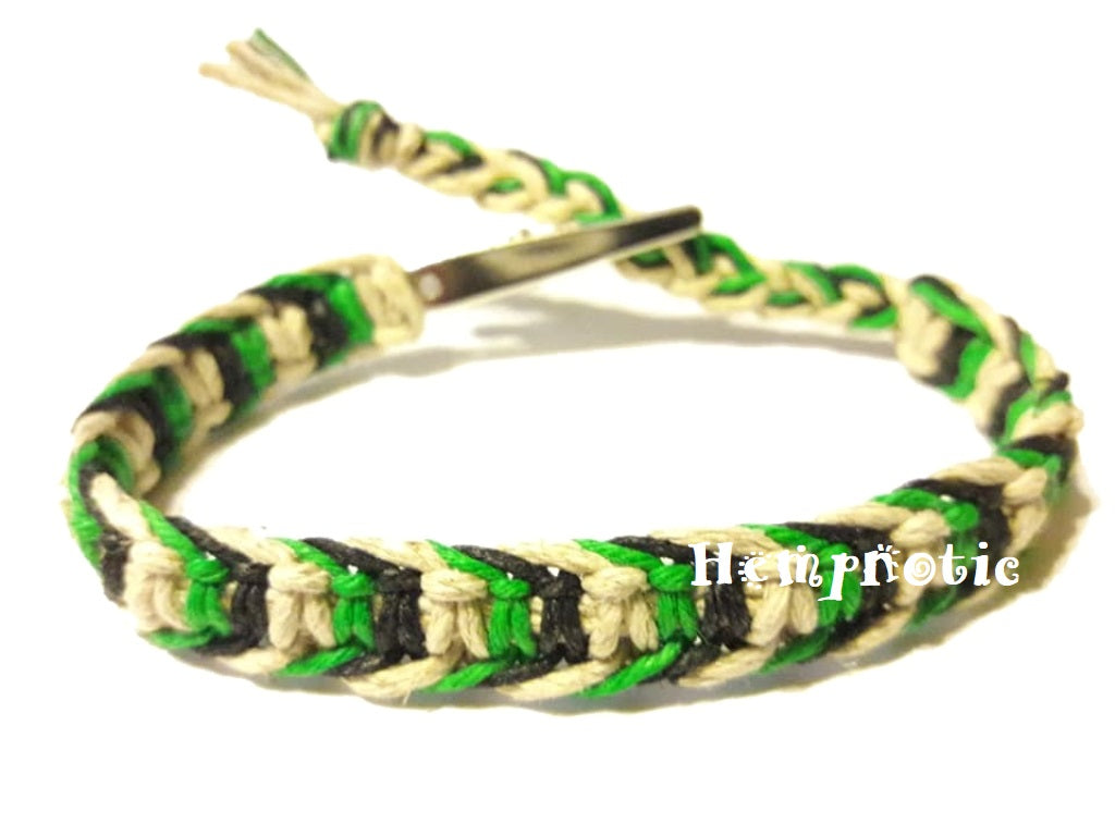 Natural, Green, and Black Adjustable Alligator Clip Hemp Bracelet or Anklet