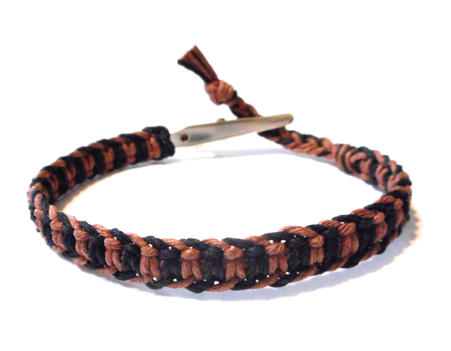Brown and Black Color Alligator Clip Mens or Womens Hemp Bracelet