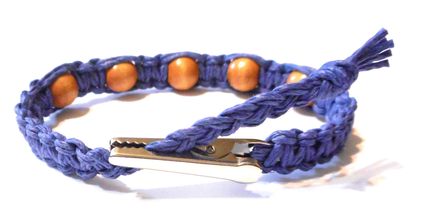 Hempnotic Jewelry Mens Womens Wood Beaded Adjustable Alligator Clip Blue Hemp Bracelet