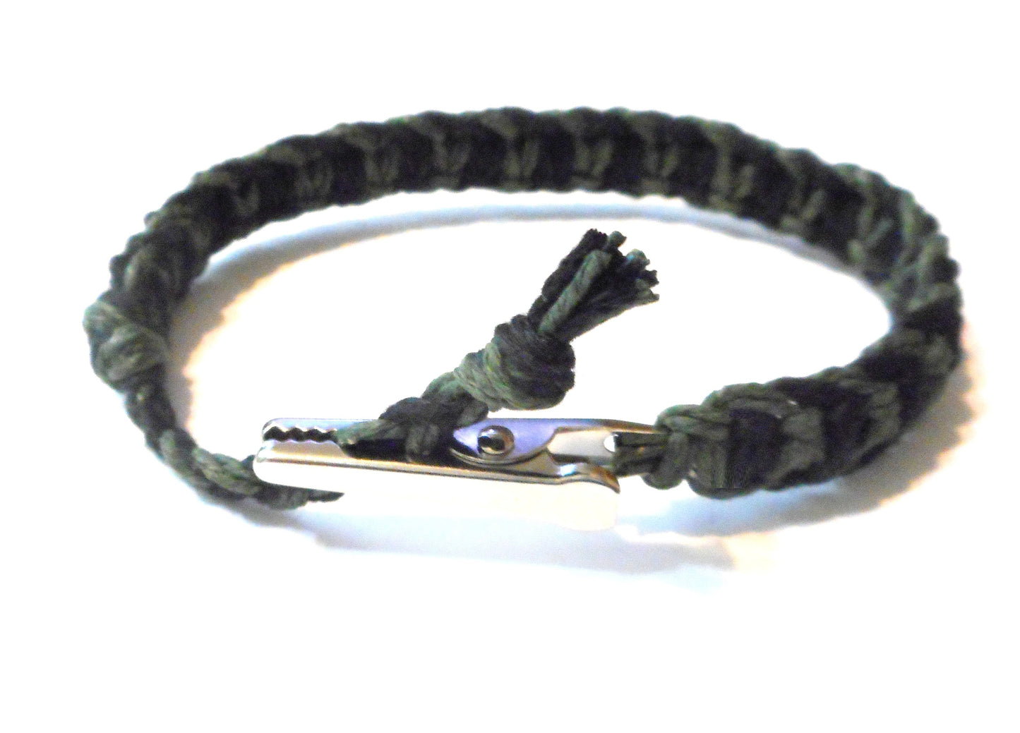 Dark Green and Black Adjustable Alligator Clip Hemp Bracelet