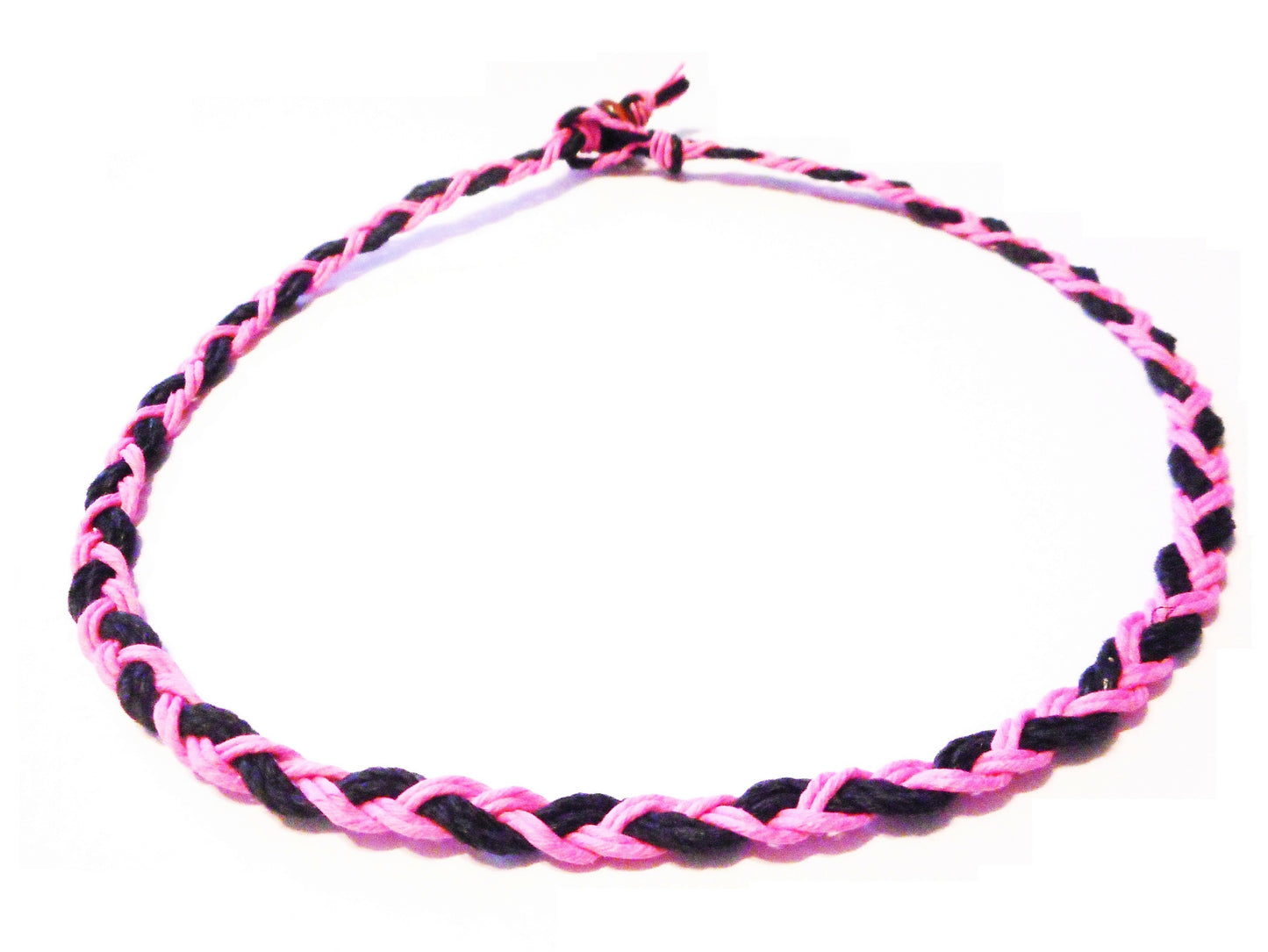 Pink and Black Braided Hemp Necklace Men's Women's Surfer Hawaiian Style