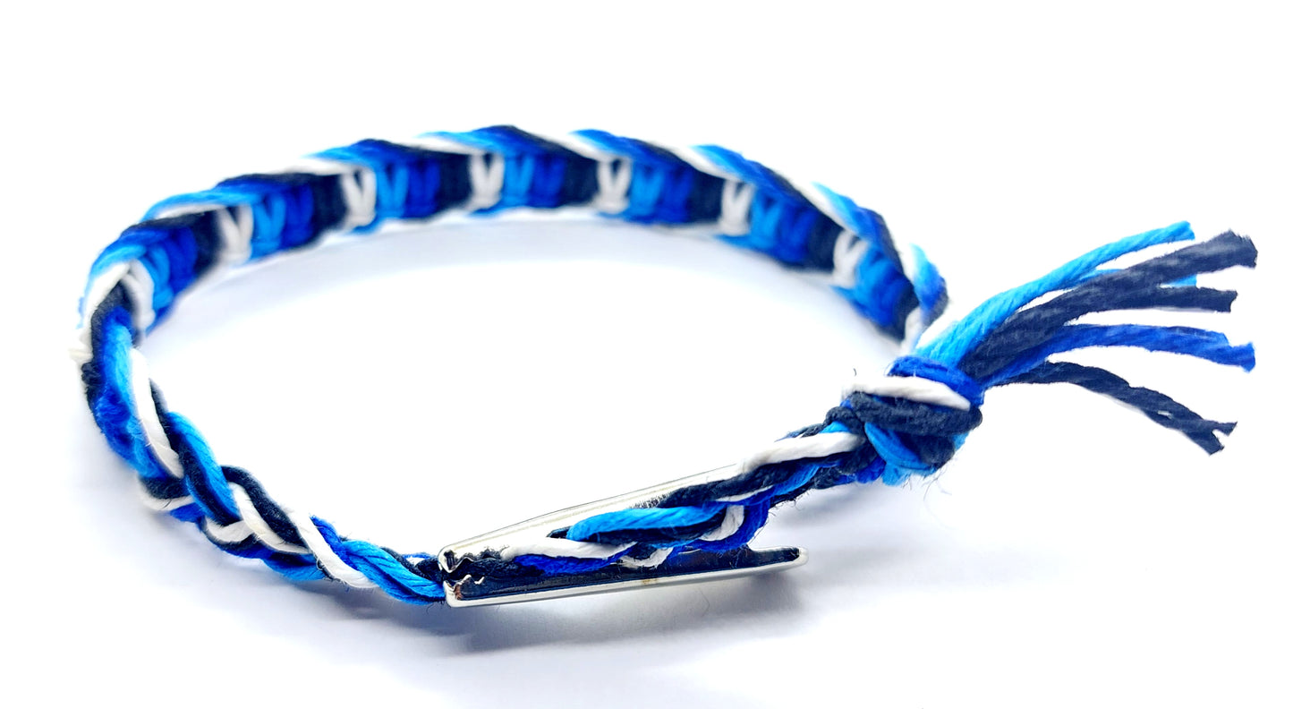 Blue Black White and Teal Hempnotic Adjustable Hemp Bracelet
