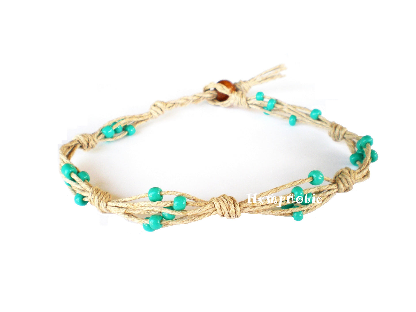 Teal Turquoise Glass Beaded Hempnotic Hemp Anklet