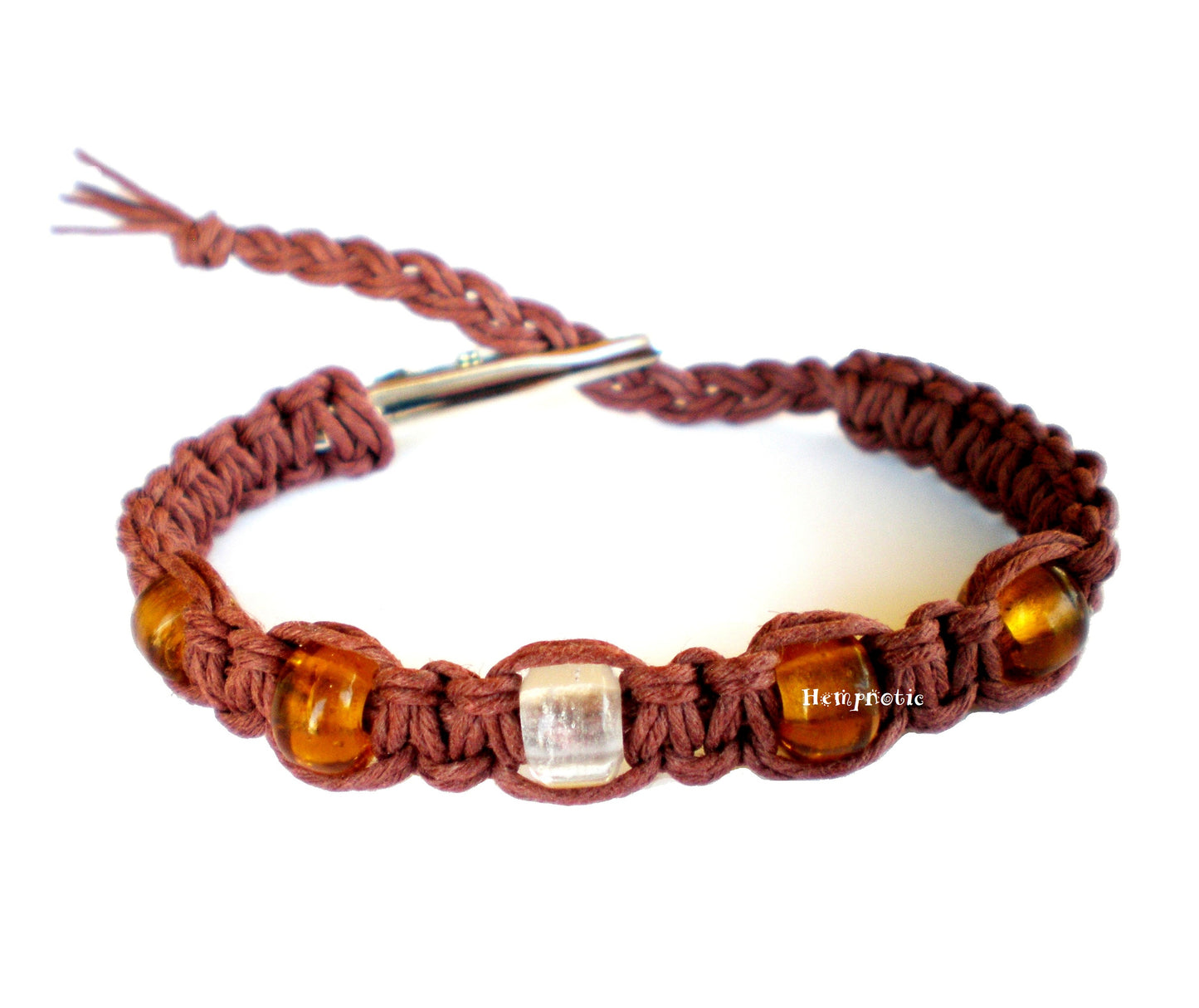 Gold Glass Beaded Brown Adjustable Hemp Bracelet