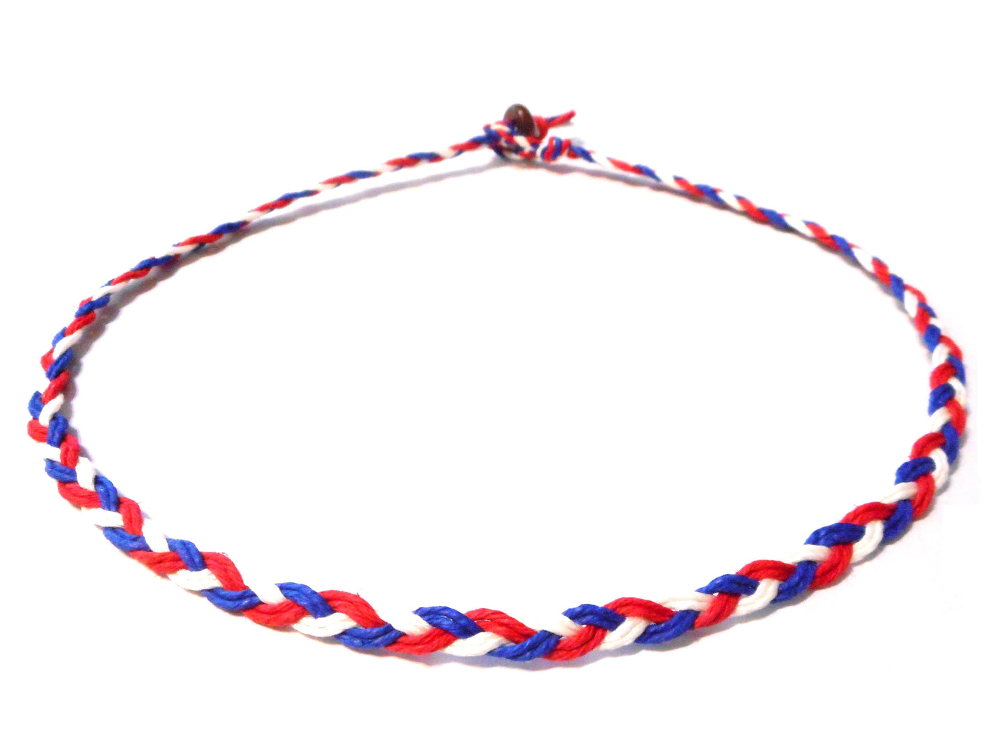 Red, White, and Blue Braided Hemp Necklace Choker Men's Women's Surfer Hawaiian Style - Handmade