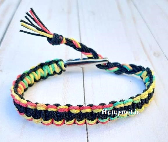 Rasta and Black Mens Womens Adjustable hemp bracelet or Anklet