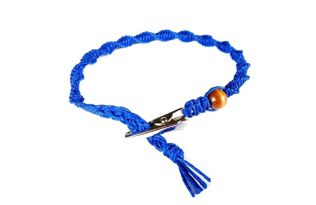 Blue Spiral Hemp Anklet Adjustable Alligator Clip