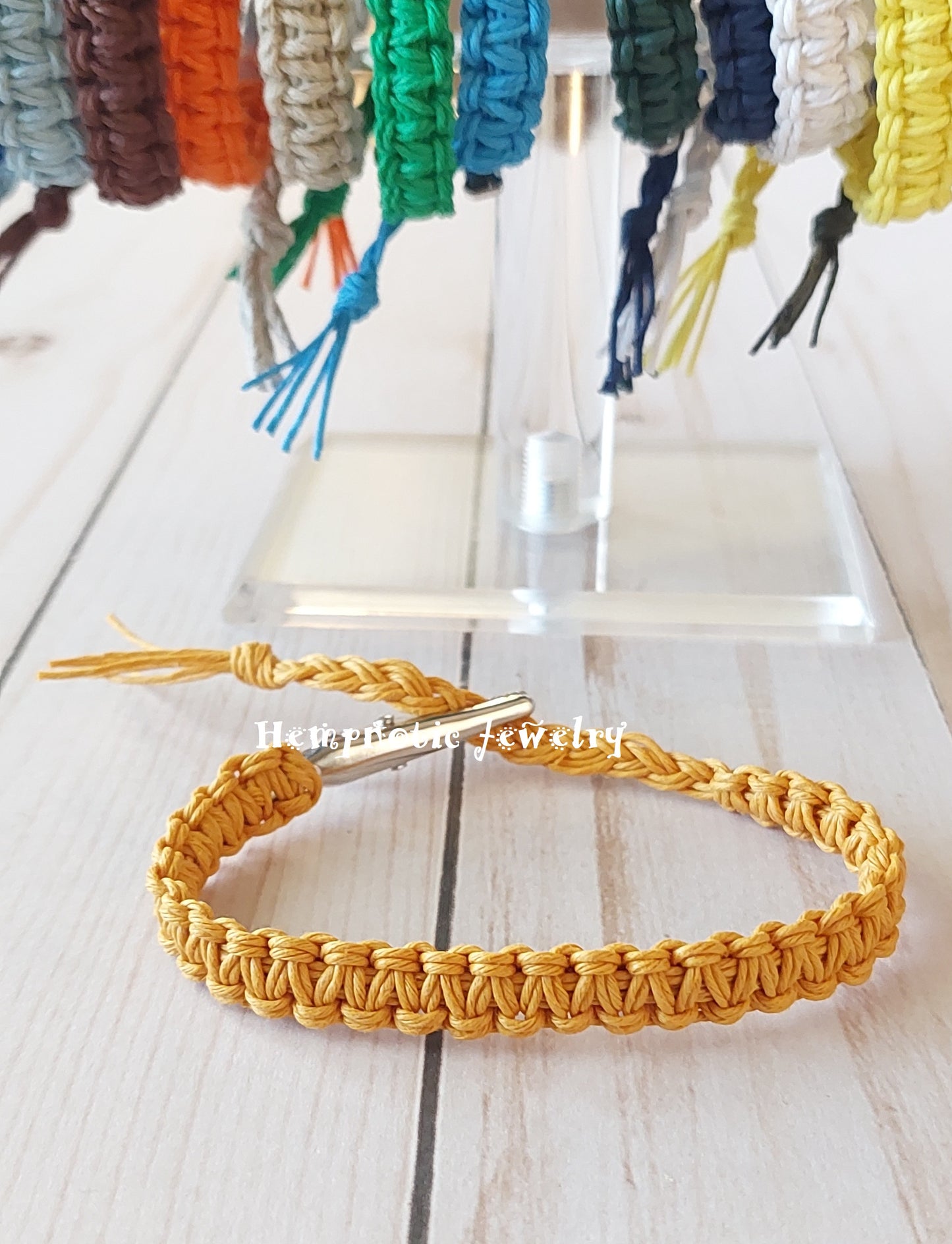 Adjustable Alligator Clip Mens or Womens Hemp Bracelet