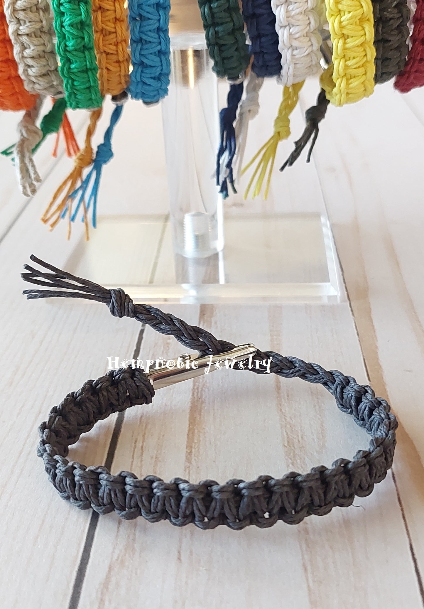 Adjustable Alligator Clip Mens or Womens Hemp Bracelet