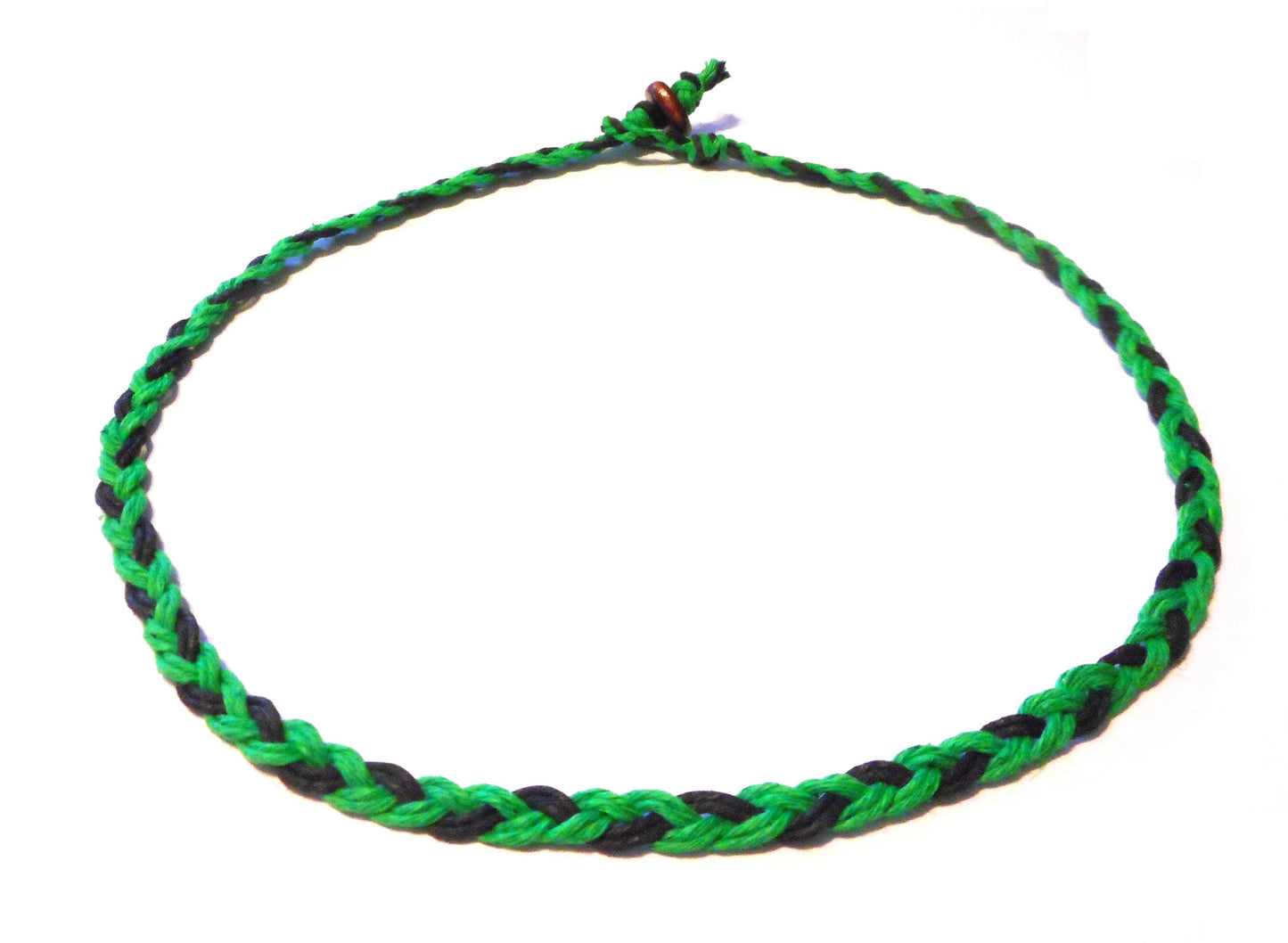 Green and Black Braided Hemp Necklace Choker Men's Women's Surfer Hawaiian Style