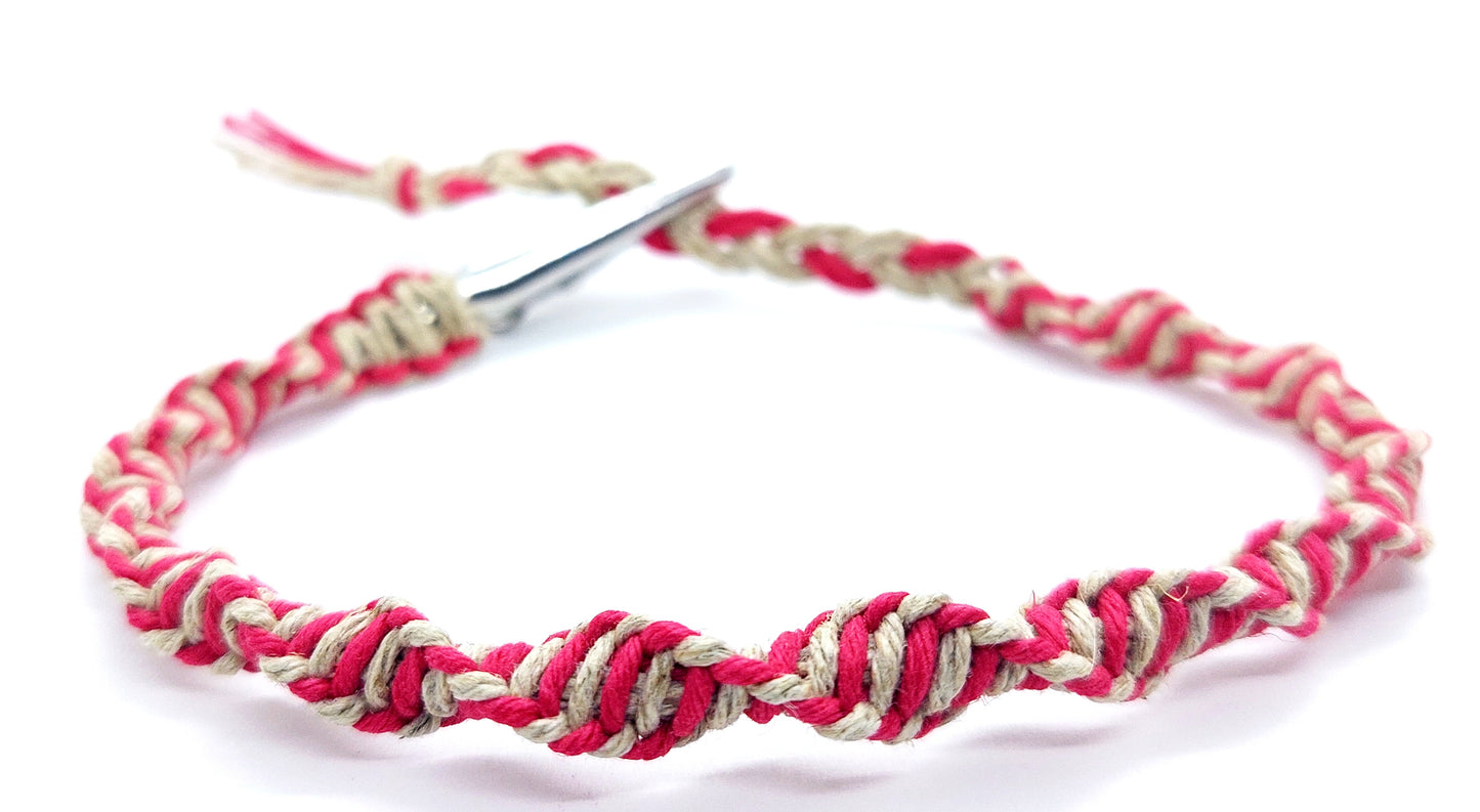 Twisted Spiral Hempnotic Red and Natural Hemp Adjustable Anklet or Bracelet