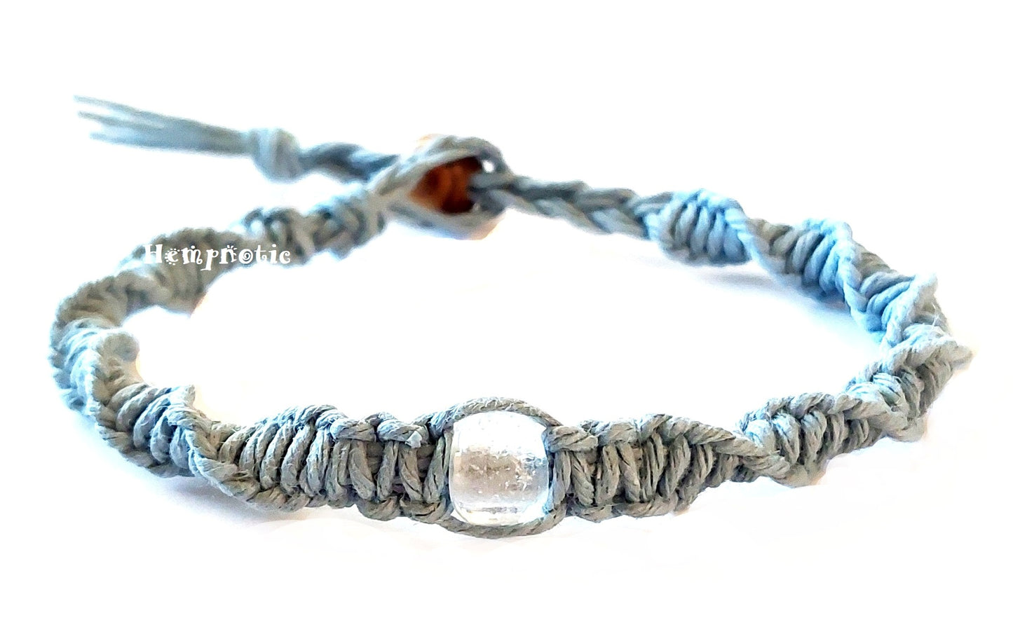 Light Blue Spiral Glass Bead Hemp Bracelet