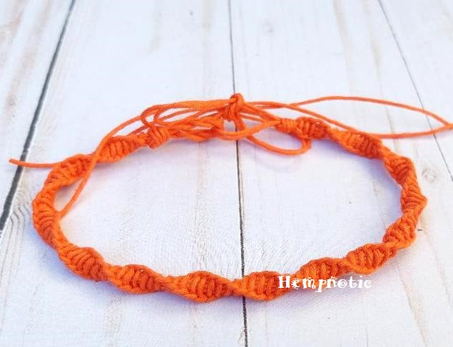 Orange Spiral Twisted Beach Hemp Anklet