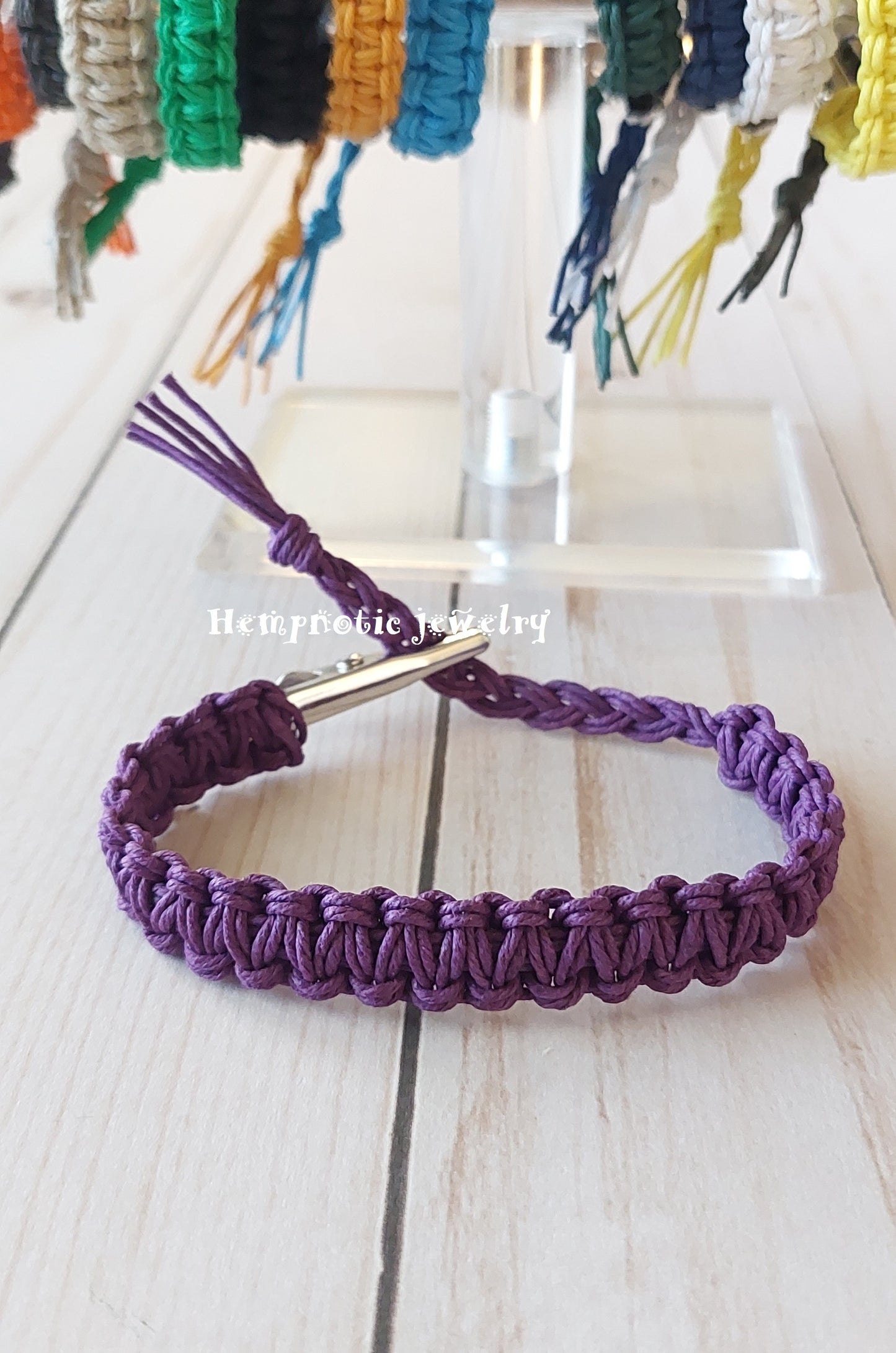 Adjustable Alligator Clip Mens or Womens Hemp Bracelet