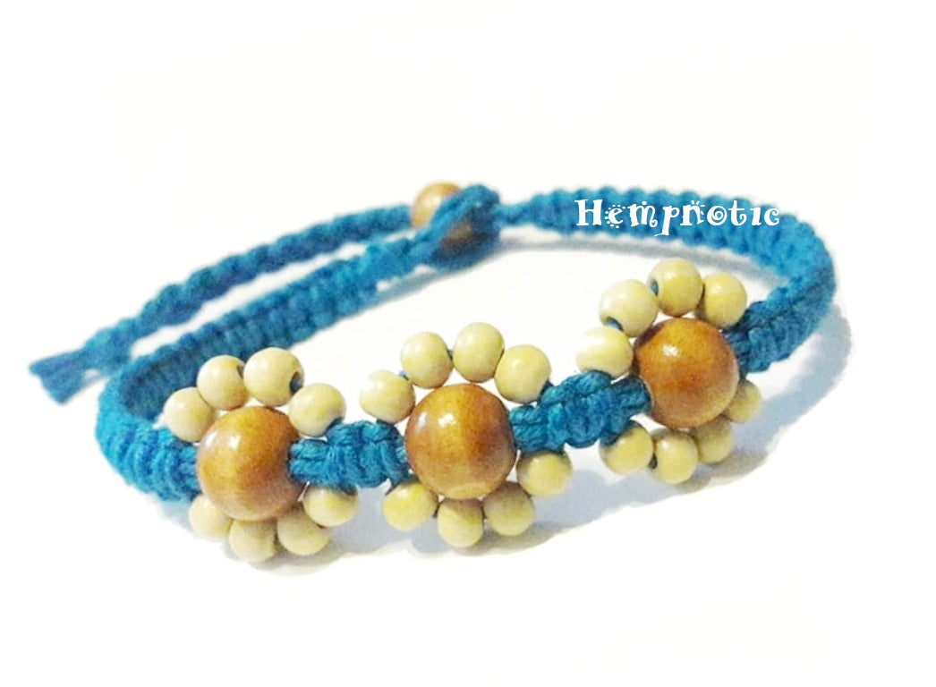 Hemp Anklet Bracelet Hawaiian Inspired Beaded Flower Adjustable