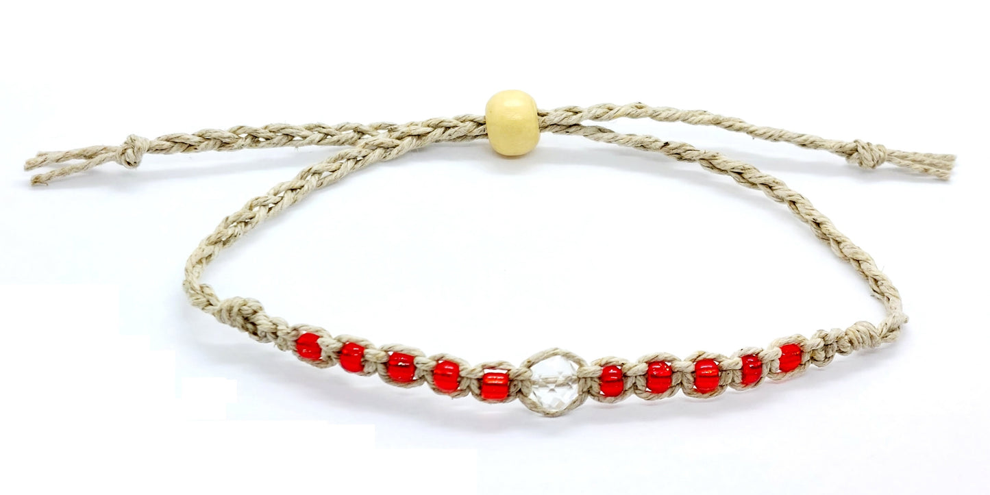 Ruby Red Glass Beaded Beach Hemp Anklet