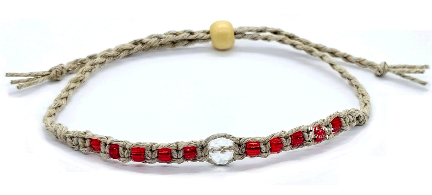 Ruby Red Glass Beaded Beach Hemp Anklet