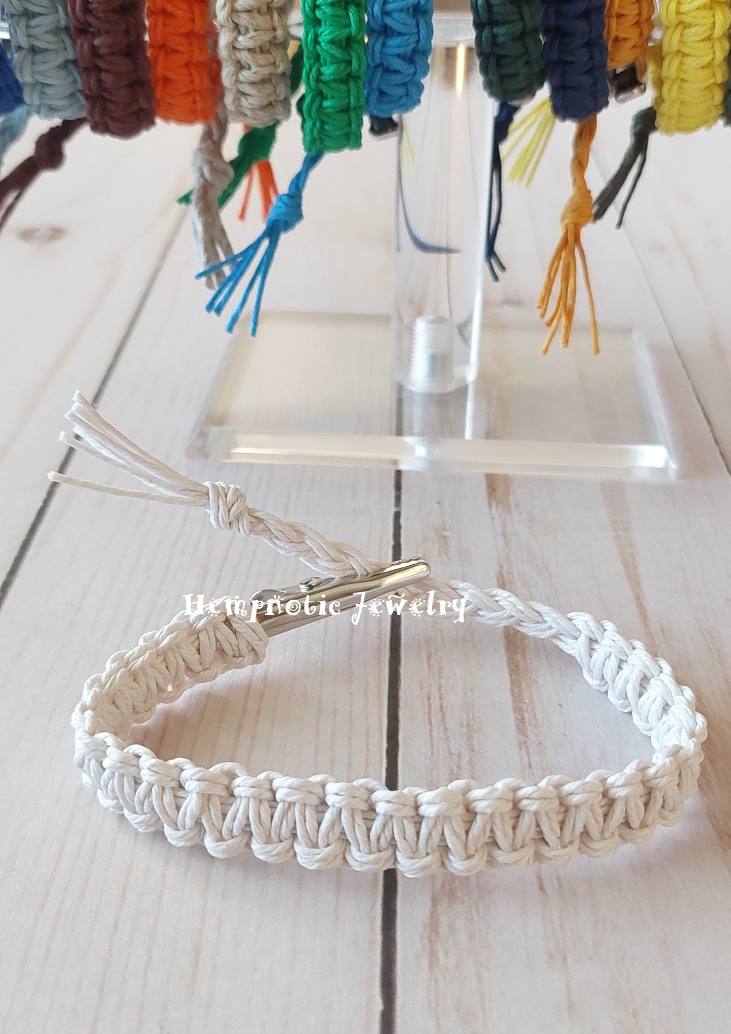 Adjustable Alligator Clip Mens or Womens Hemp Bracelet
