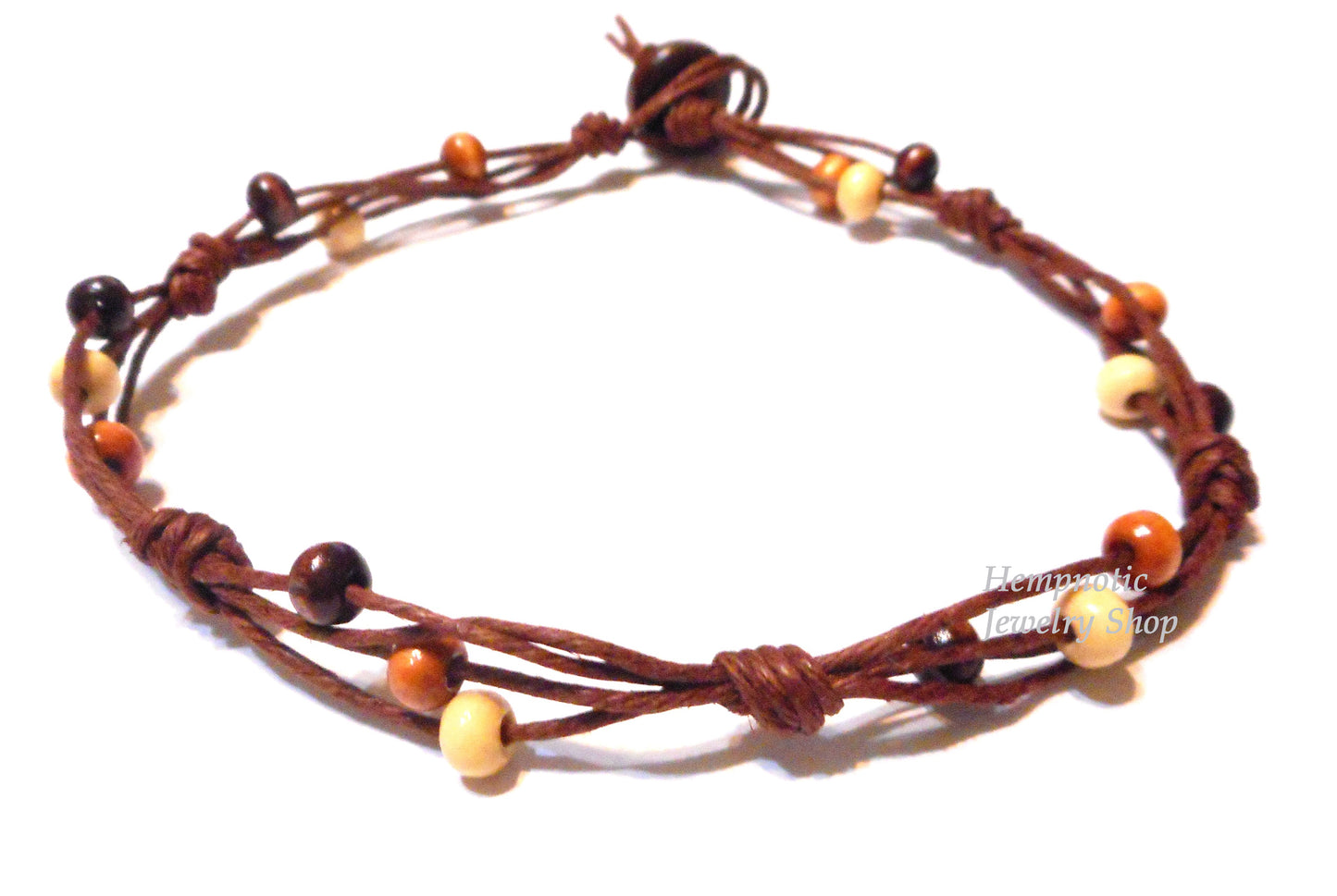 Wood Beaded Brown Hempnotic Hemp Anklet