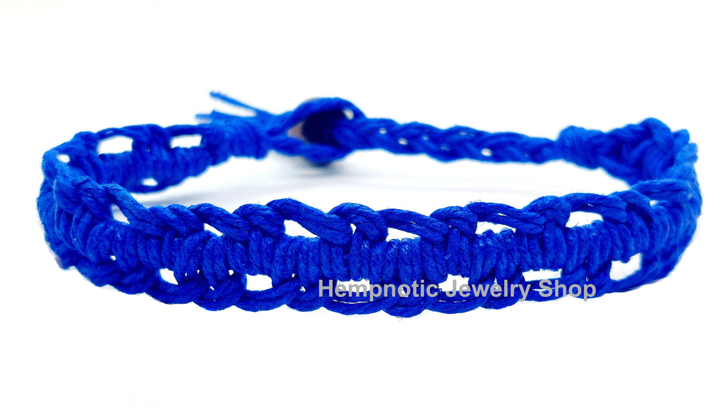 Blue Not Knotted Eco Friendly Surfer Hawaiian Wide Hemp Bracelet