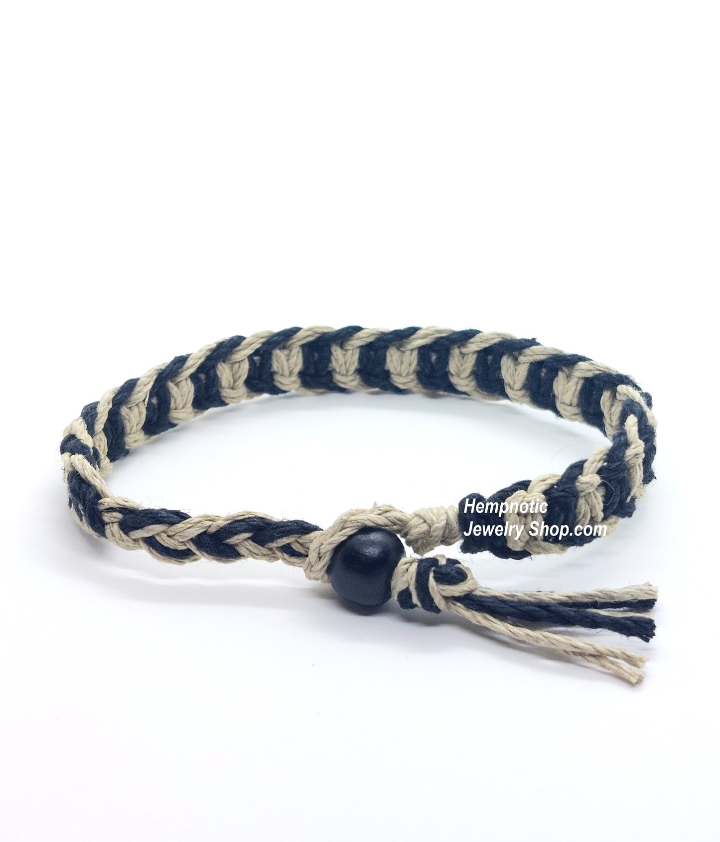 Natural and Black Zig Zag Woven Two Color Hemp Bracelet