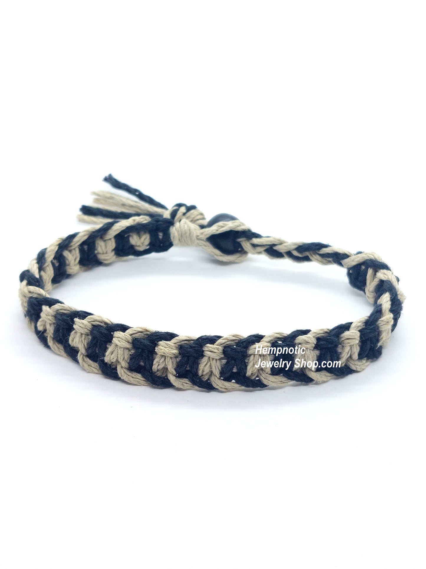 Natural and Black Zig Zag Woven Two Color Hemp Bracelet