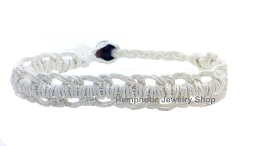 White Not Knotted Eco Friendly Surfer Hawaiian Wide Hemp Bracelet