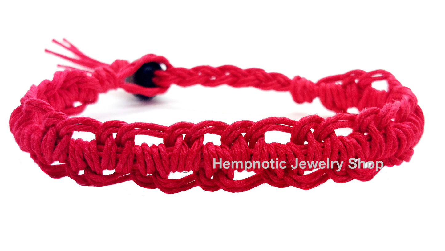 Red Not Knotted Eco Friendly Surfer Hawaiian Wide Hemp Bracelet