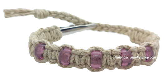 Hempnotic Amethyst Purple Glass Beaded Alligator Clip Hemp Bracelet