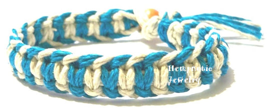 Teal and Natural Zig Zag Woven Two Color Hemp Bracelet