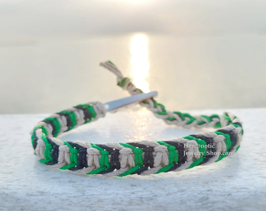 Natural, Green, and Black Adjustable Alligator Clip Hemp Bracelet or Anklet