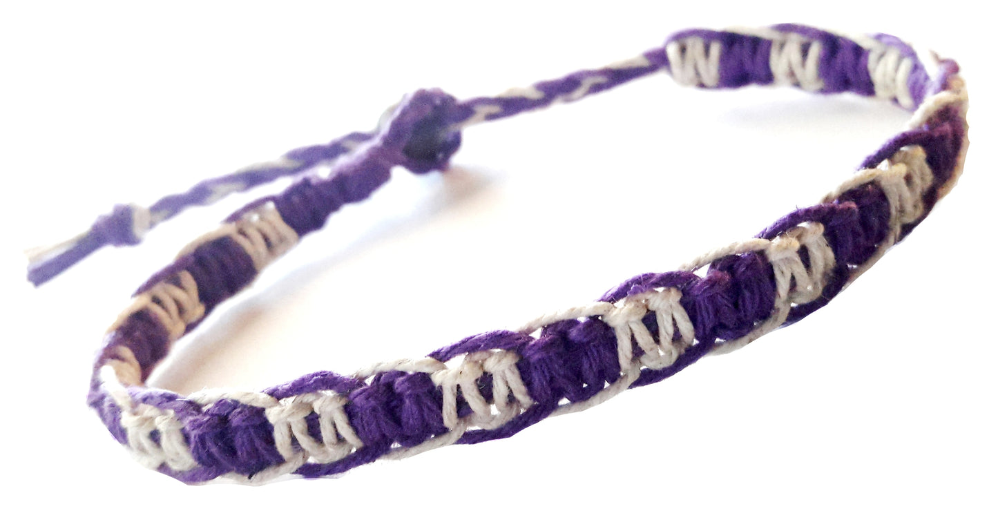 Natural and Purple Surfer Hawaiian Adjustable Hemp Bracelet or Hemp Anklet