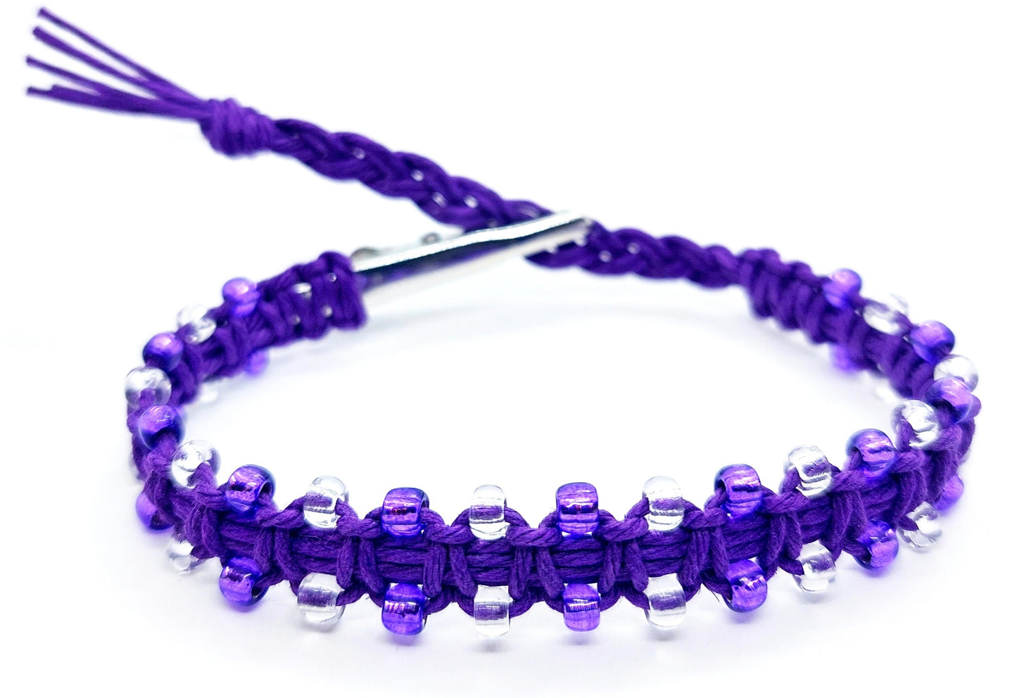 1116 - Purple Hemp Adjustable Glass Beaded Bracelet