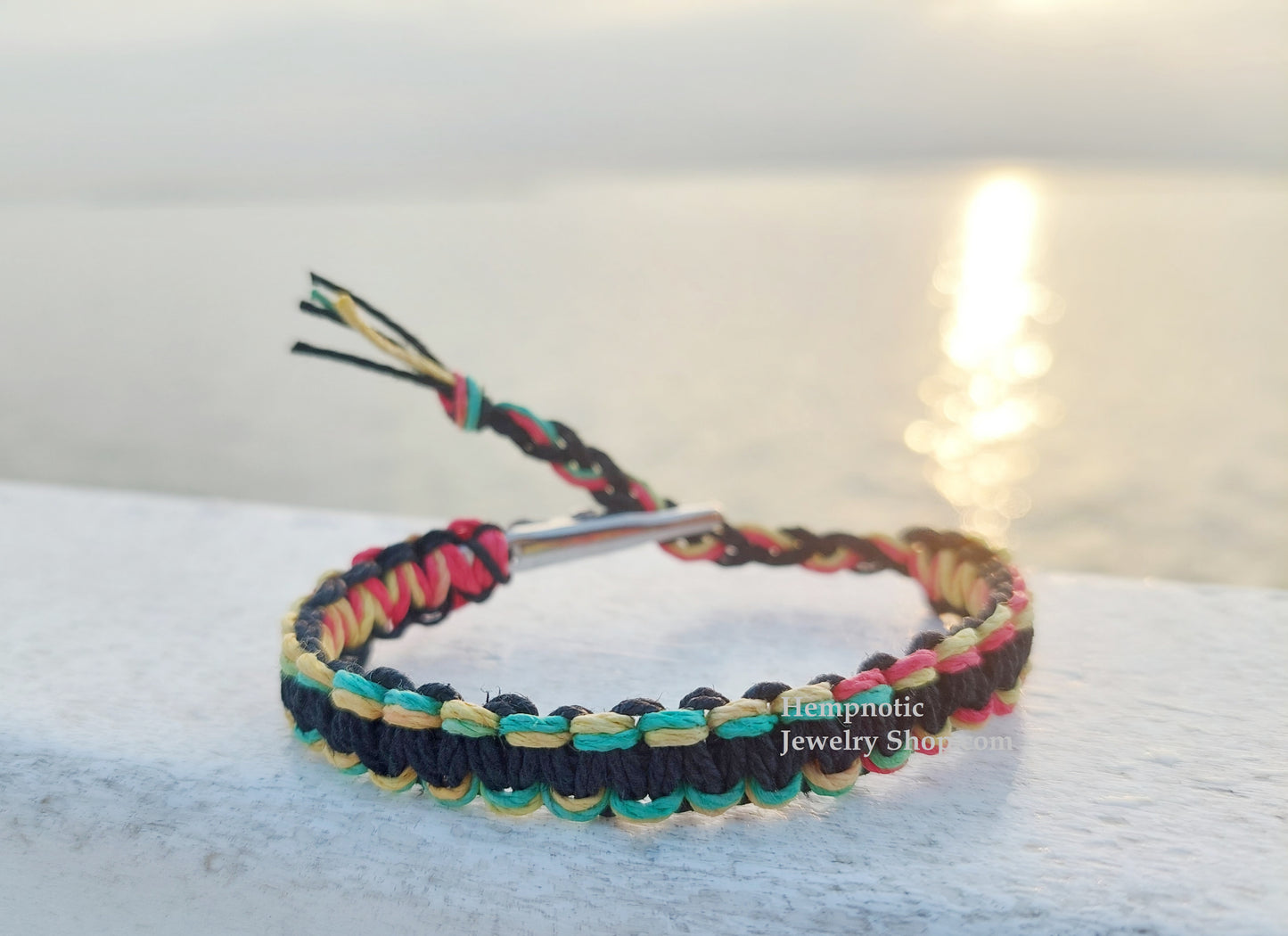 Rasta and Black Mens Womens Adjustable hemp bracelet or Anklet