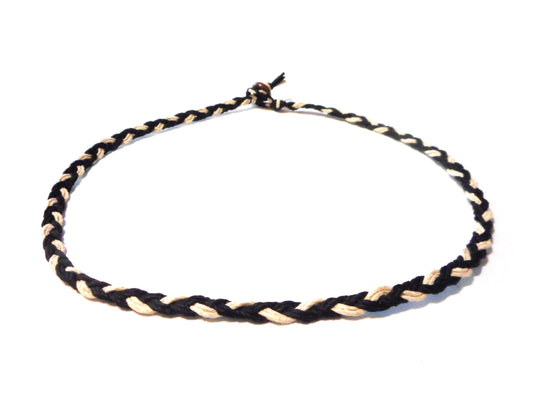 Natural and Black Braided Hemp Necklace Men's Women's Surfer Hawaiian Style