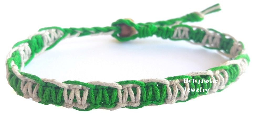 Natural and Green Surfer Hawaiian Adjustable Hemp Bracelet or Hemp Anklet