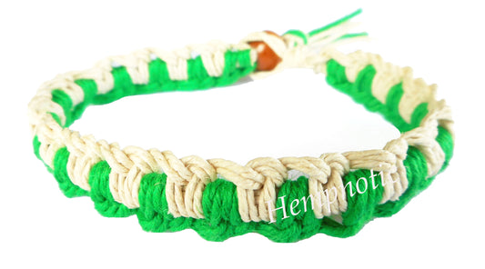 Natural and Green Zig Zag Woven Two Color Hemp Bracelet