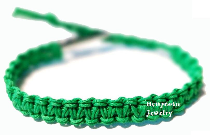 Mens Womens Green Adjustable Hemp Bracelet or Anklet