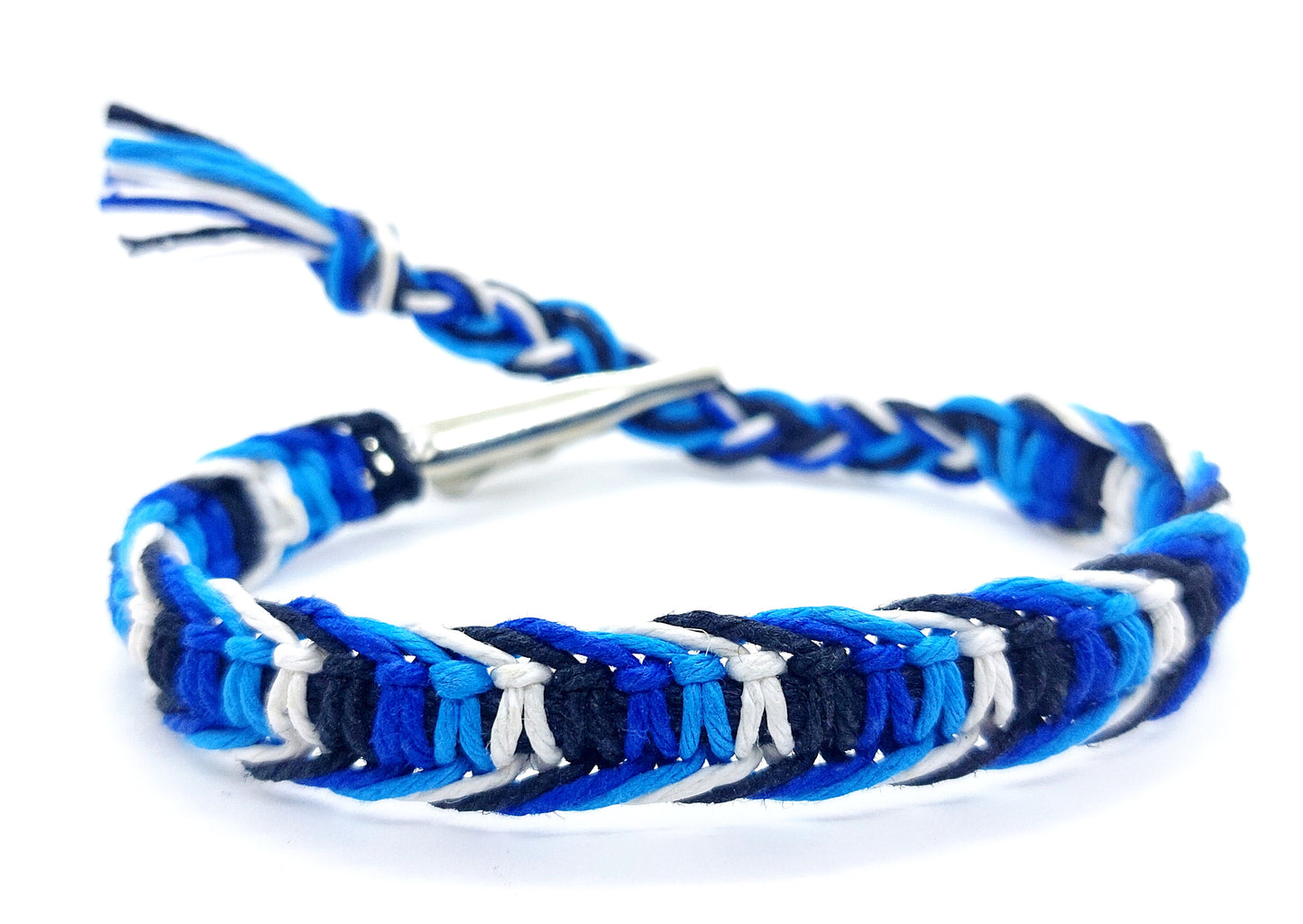1114 - Blue Black White and Teal Hempnotic Adjustable Hemp Bracelet