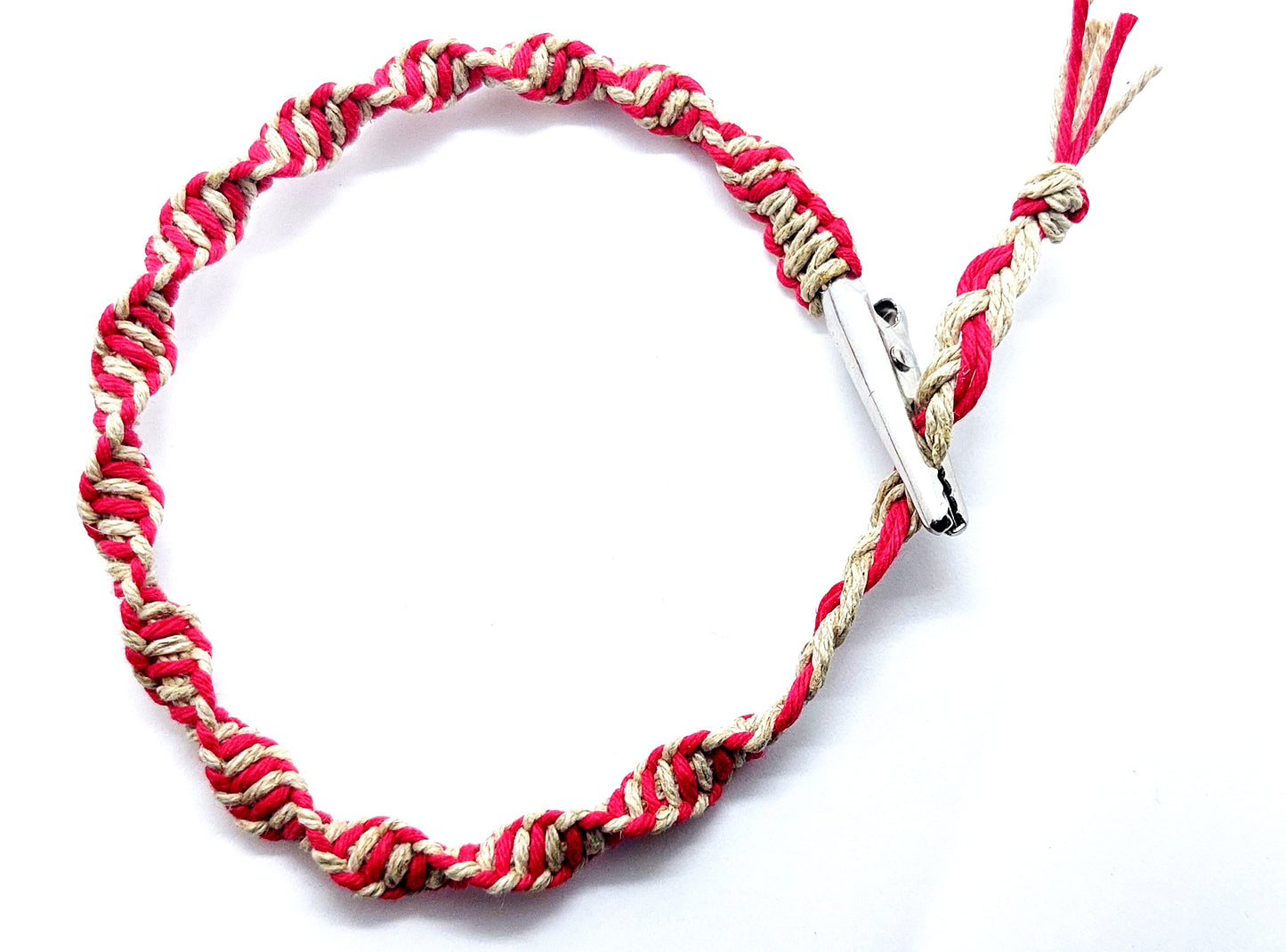 Twisted Spiral Hempnotic Red and Natural Hemp Adjustable Anklet or Bracelet