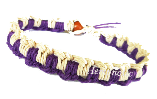 Purple and Natural Zig Zag Woven Two Color Hemp Bracelet