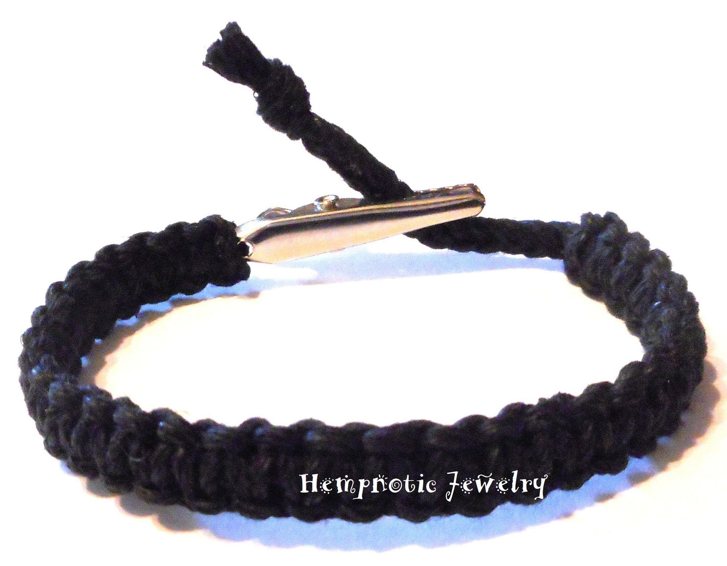 Black Adjustable Alligator Clip Men's or Women's Hemp Bracelet - Handmade