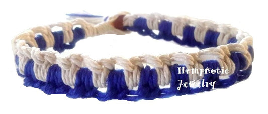 Blue and Natural Zig Zag Interlocked Woven Two Color Hemp Bracelet