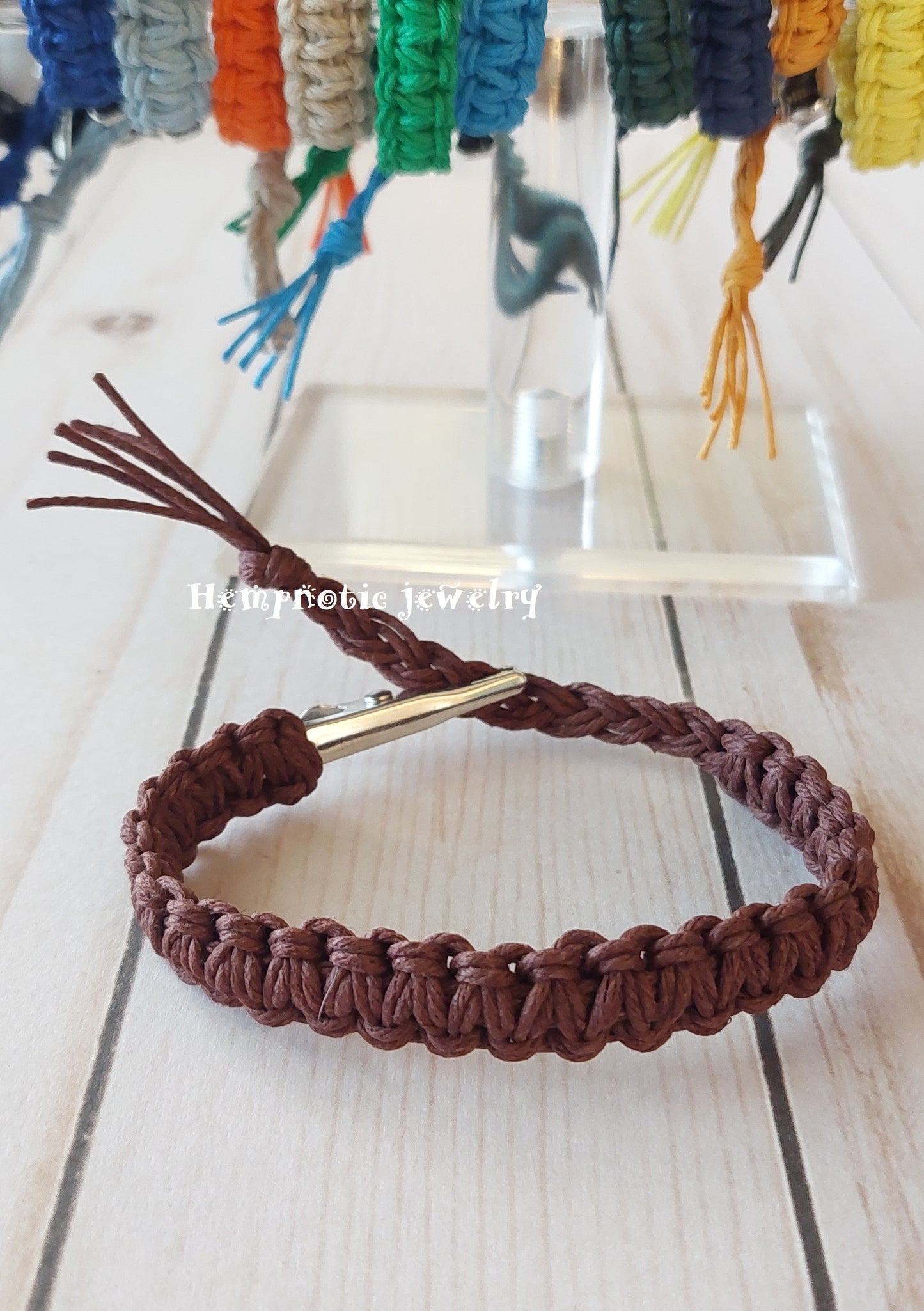 roach clip brown hemp bracelet with alligator clip clasp